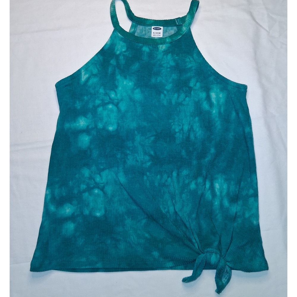 Old Navy Girls XL (14-16) Teal Tie Dye Ribbed Knit Halter Tank Top